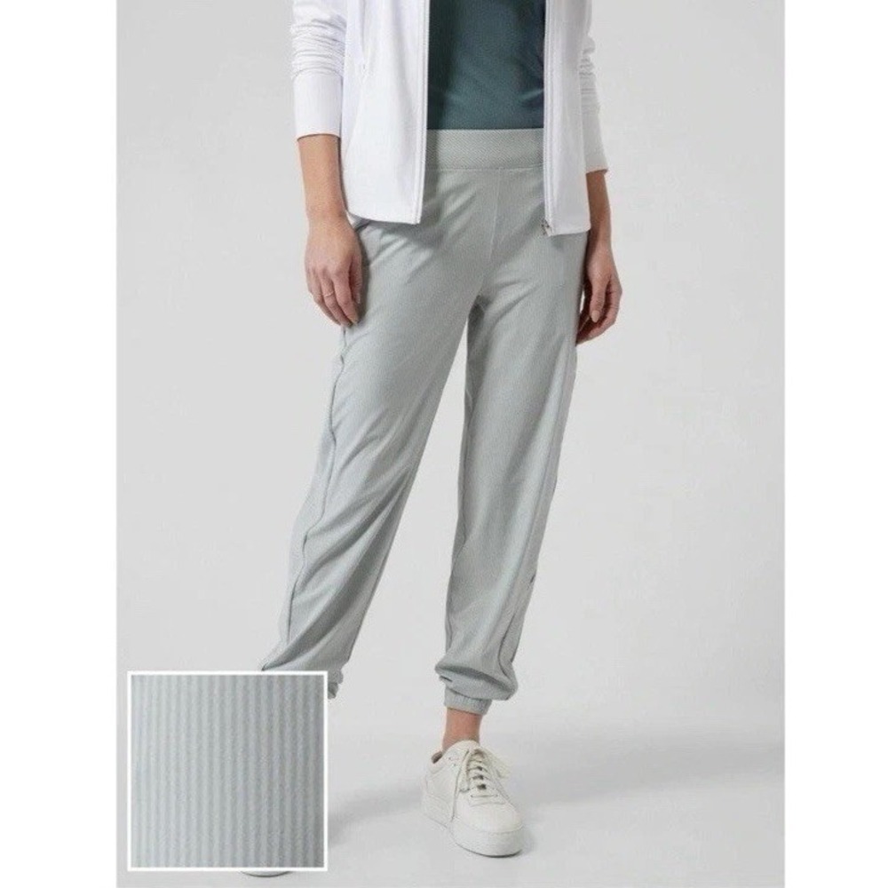 Athleta Brooklyn Textured Jogger Sz 12 Striped Gray High Rise Athleisure